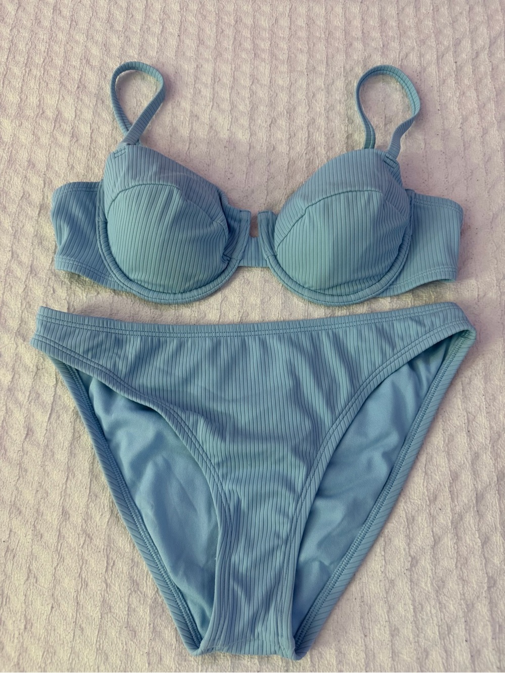 Shade & Shore Light Blue Ribbed Underwire Bikini Set | size m